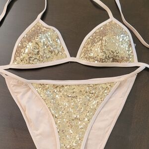Victoria's Secret Gold Sequin Triangle Bikini